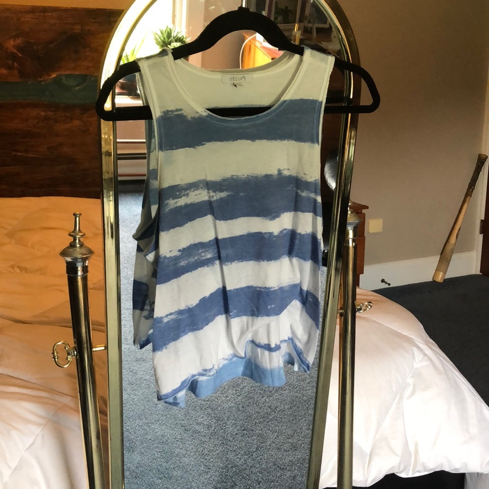 blue and white striped tank top